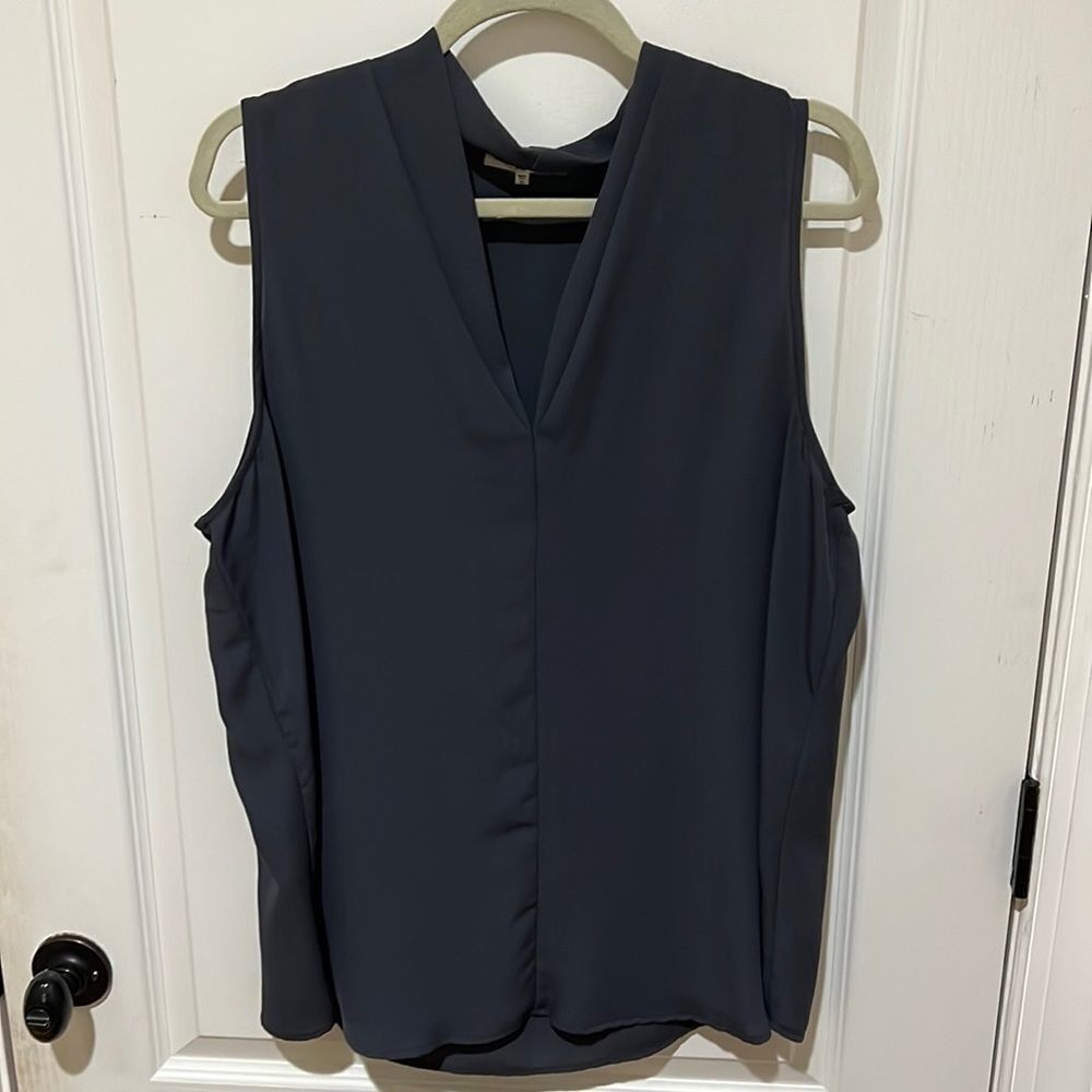Pleione Pleated Blouse Gun Metal cap sleeve top XL